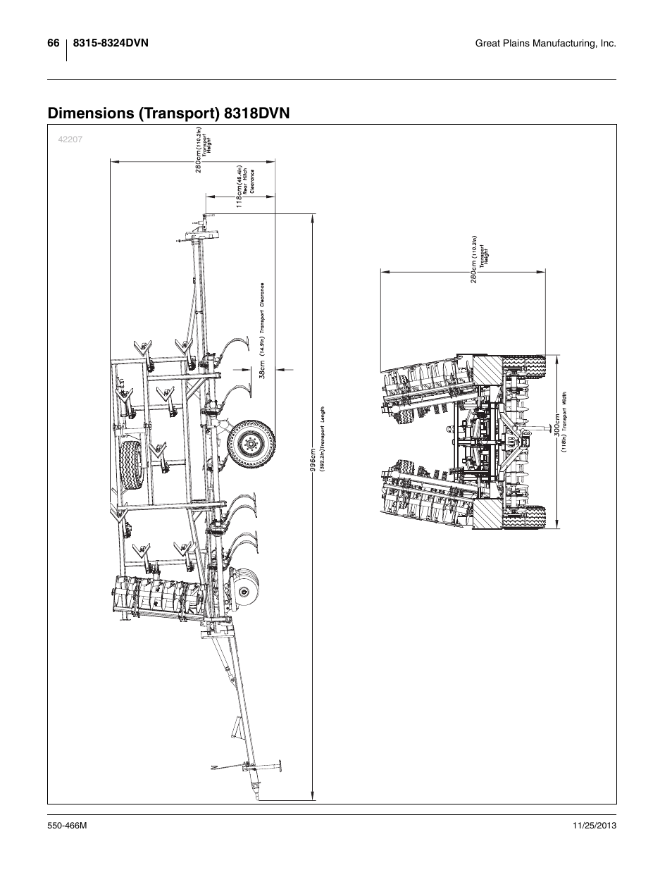 Dimensions (transport) 8318dvn | Great Plains DVN8324 Operator Manual User Manual | Page 70 / 78