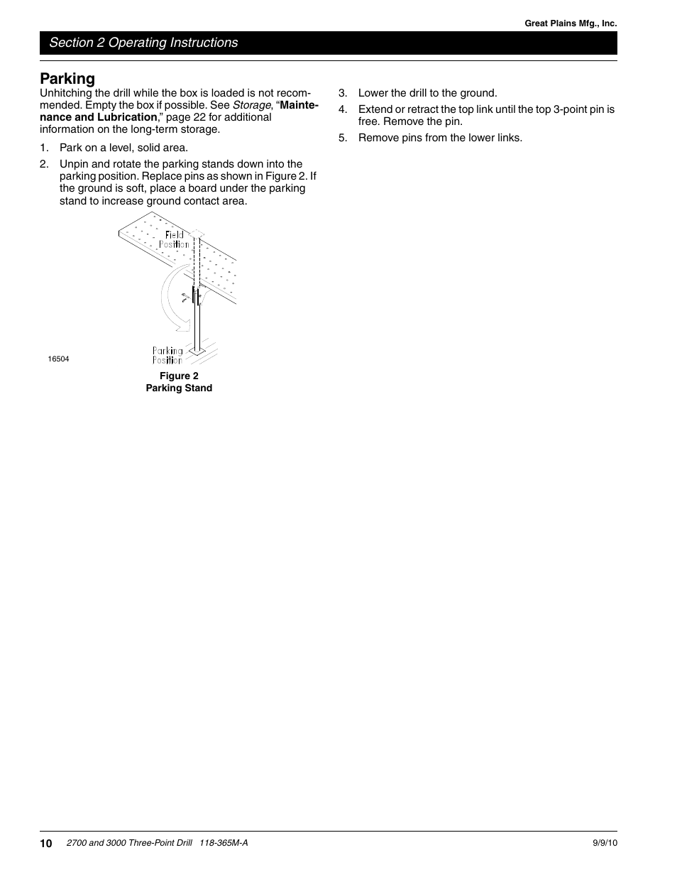Parking | Great Plains 3000 Operator Manual User Manual | Page 12 / 33