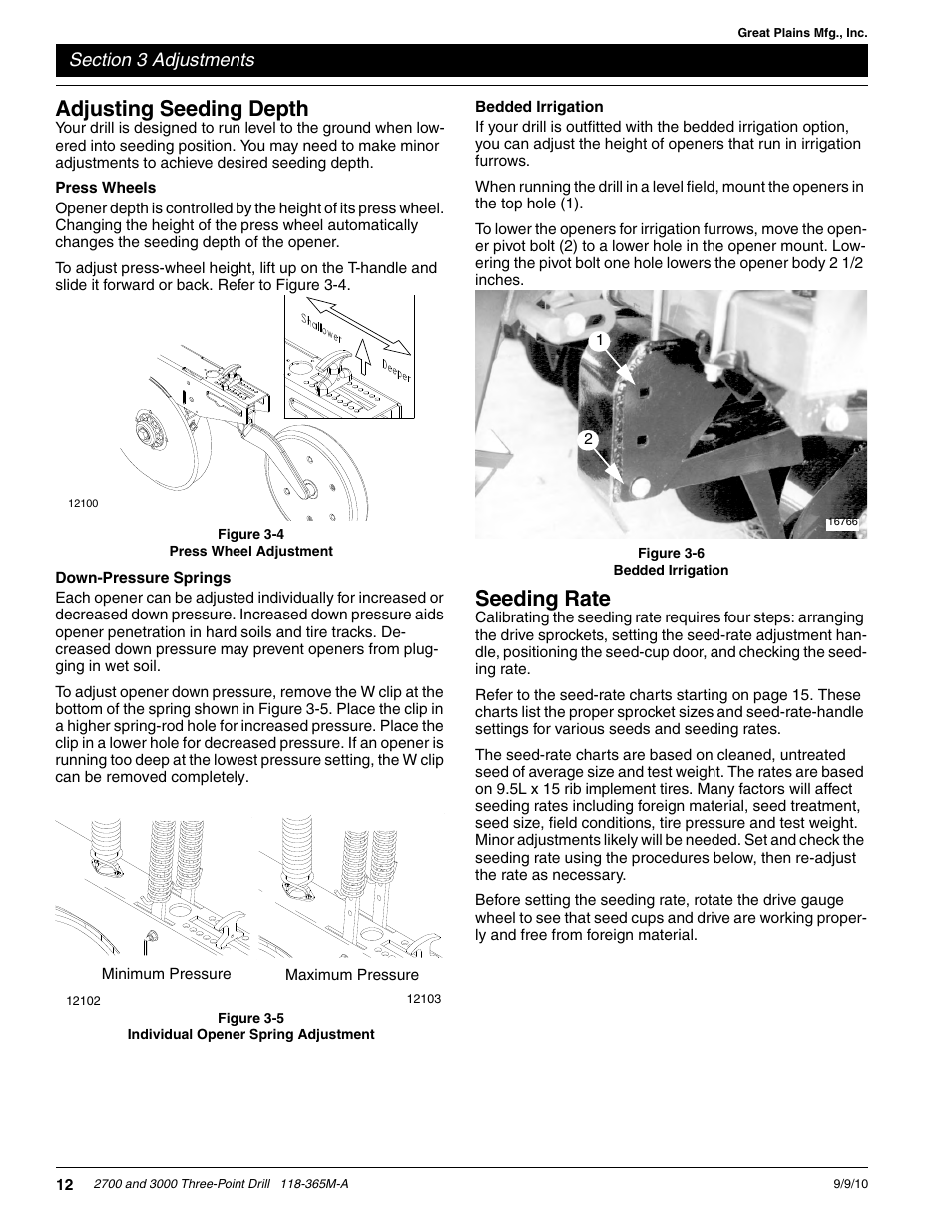 Adjusting seeding depth, Seeding rate | Great Plains 3000 Operator Manual User Manual | Page 14 / 33