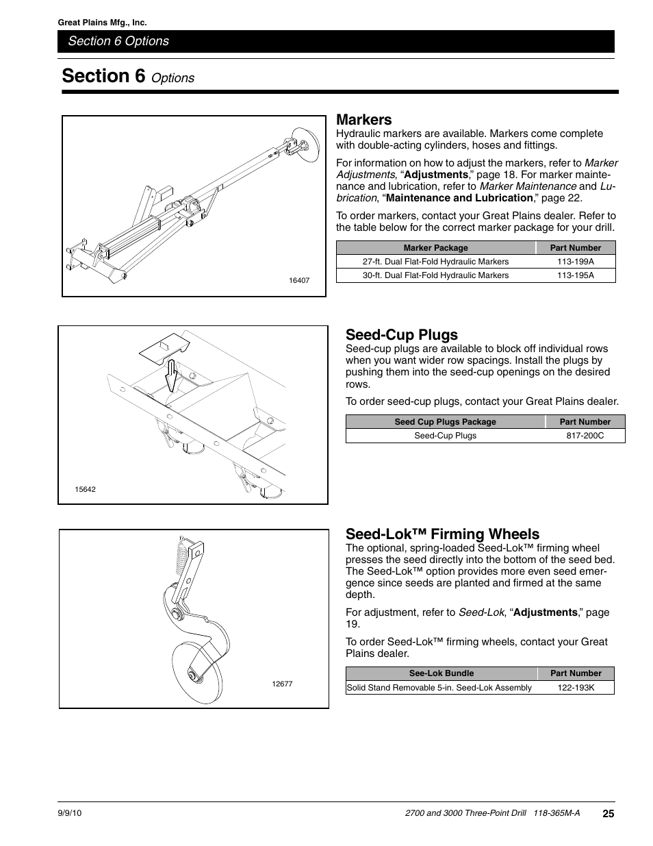 Seed-cup plugs, Markers, Seed-lok™ firming wheels | Options | Great Plains 3000 Operator Manual User Manual | Page 27 / 33