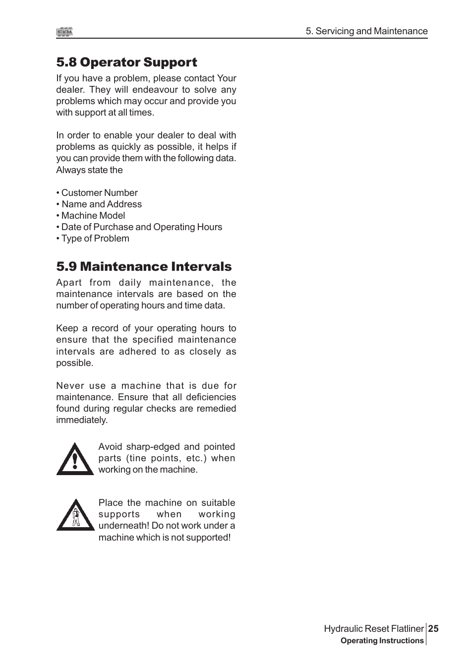 8 operator support, 9 maintenance intervals | Great Plains P16229 Serial No 18007975 2008 User Manual | Page 25 / 30