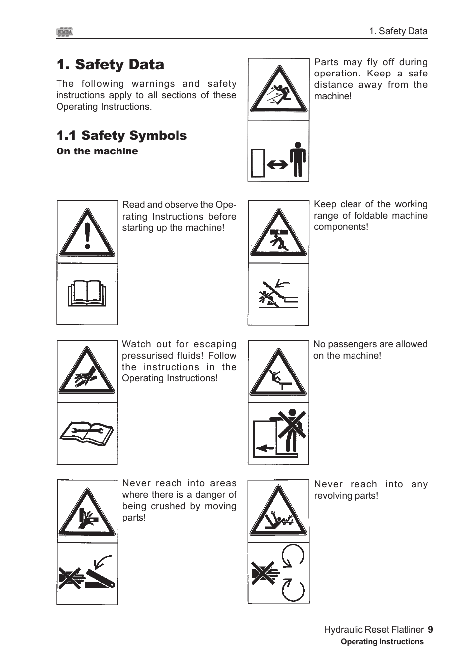 Safety data, 1 safety symbols | Great Plains P16229 Serial No 18007975 2008 User Manual | Page 9 / 30