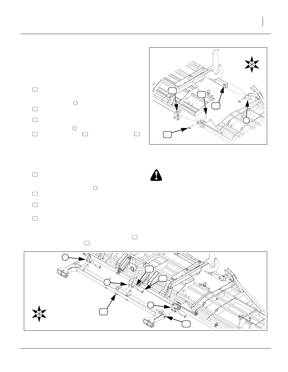 Drill assembly, Wing to frame, Rockshaft to frame | Wing to frame rockshaft to frame, Warning | Great Plains NTA3010 Predelivery Manual User Manual | Page 13 / 44