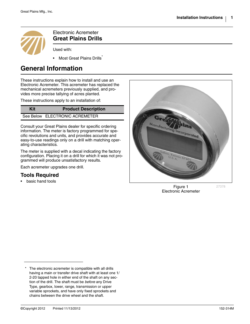 Great Plains Electronic Acremeter (Danaher) Assembly Instructions User Manual | 4 pages