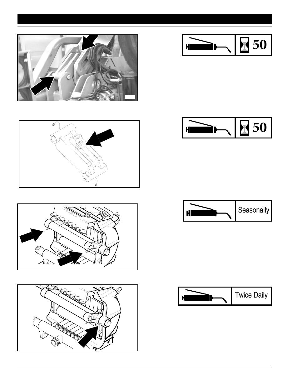 Seasonally, Twice daily | Great Plains PT1230  AA1080 Operator Manual User Manual | Page 52 / 67