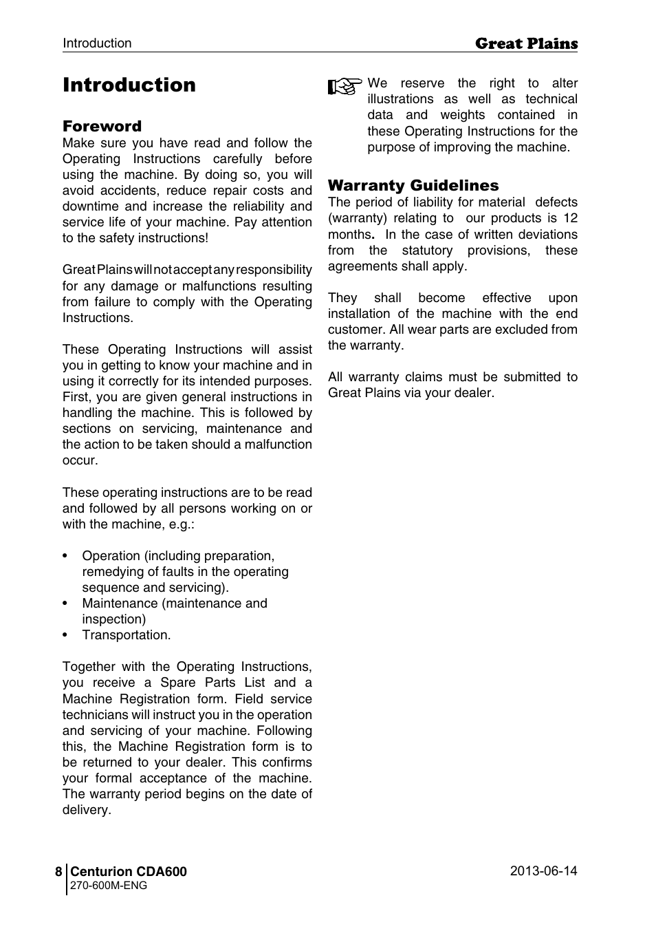Introduction | Great Plains CDA600 Operator Manual User Manual | Page 10 / 92