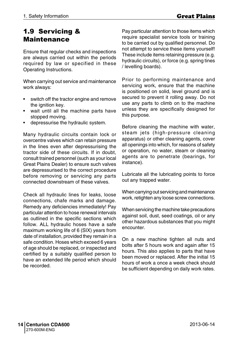 9 servicing & maintenance | Great Plains CDA600 Operator Manual User Manual | Page 16 / 92