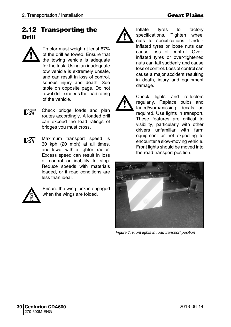 12 transporting the drill | Great Plains CDA600 Operator Manual User Manual | Page 32 / 92