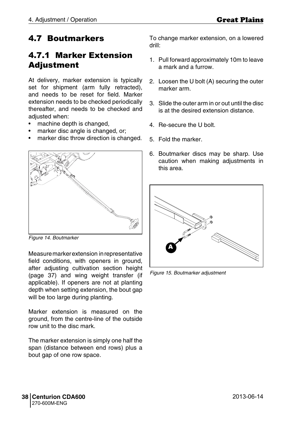 7 boutmarkers 4.7.1 marker extension adjustment | Great Plains CDA600 Operator Manual User Manual | Page 40 / 92