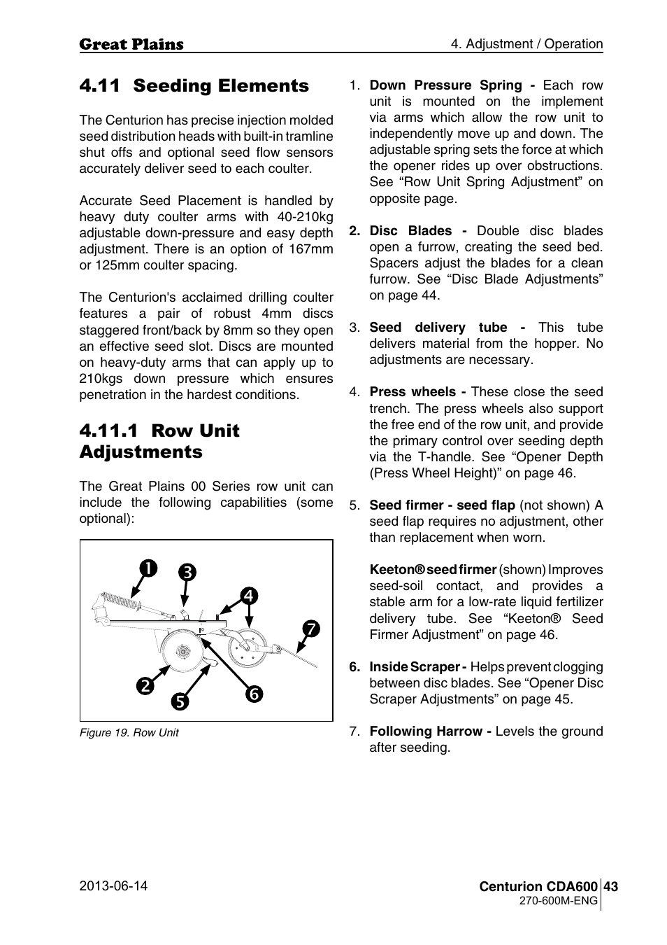 11 seeding elements, 1 row unit adjustments | Great Plains CDA600 Operator Manual User Manual | Page 45 / 92