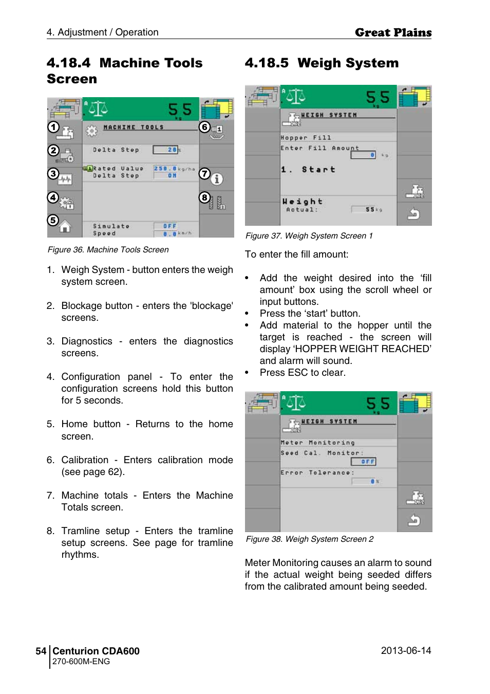 5 weigh system, 4 machine tools screen | Great Plains CDA600 Operator Manual User Manual | Page 56 / 92