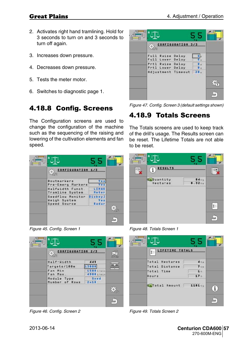 8 config. screens, 9 totals screens | Great Plains CDA600 Operator Manual User Manual | Page 59 / 92