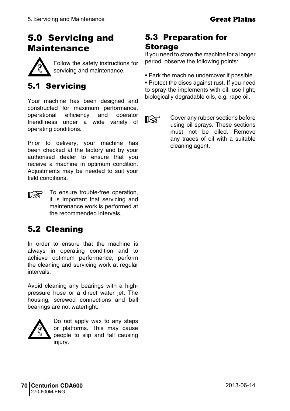 0 servicing and maintenance, 1 servicing, 2 cleaning | 3 preparation for storage | Great Plains CDA600 Operator Manual User Manual | Page 72 / 92