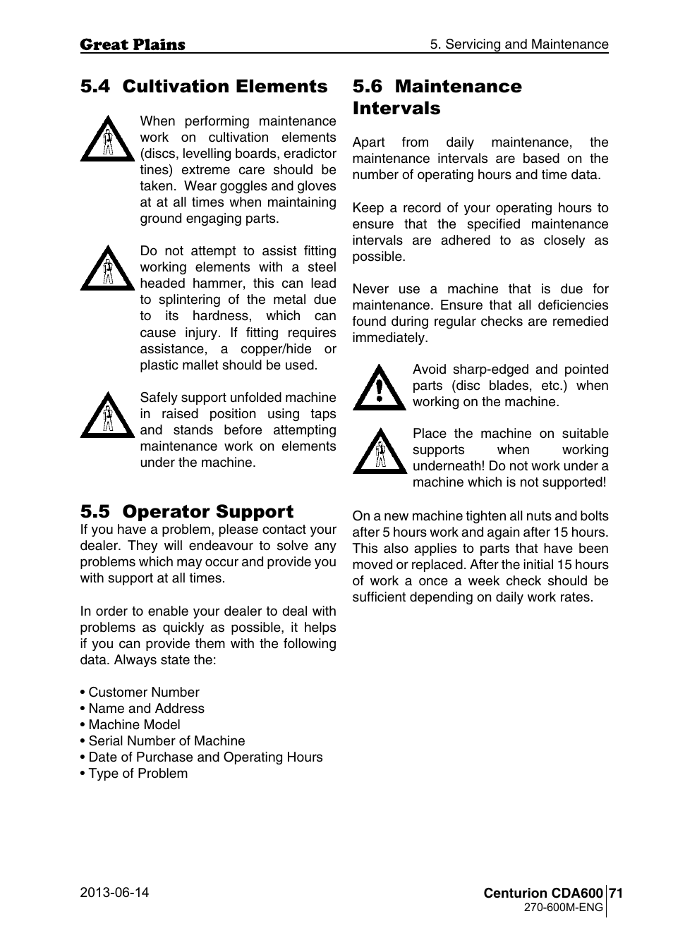 4 cultivation elements, 6 maintenance intervals, 5 operator support | Great Plains CDA600 Operator Manual User Manual | Page 73 / 92