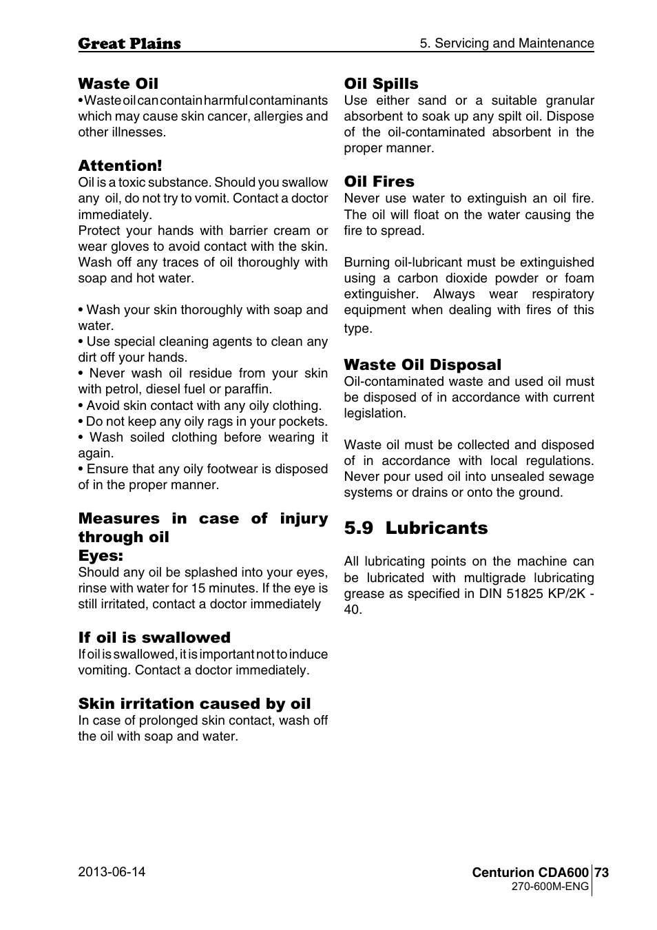9 lubricants | Great Plains CDA600 Operator Manual User Manual | Page 75 / 92