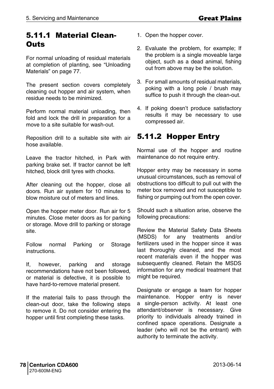 1 material clean- outs, 2 hopper entry | Great Plains CDA600 Operator Manual User Manual | Page 80 / 92