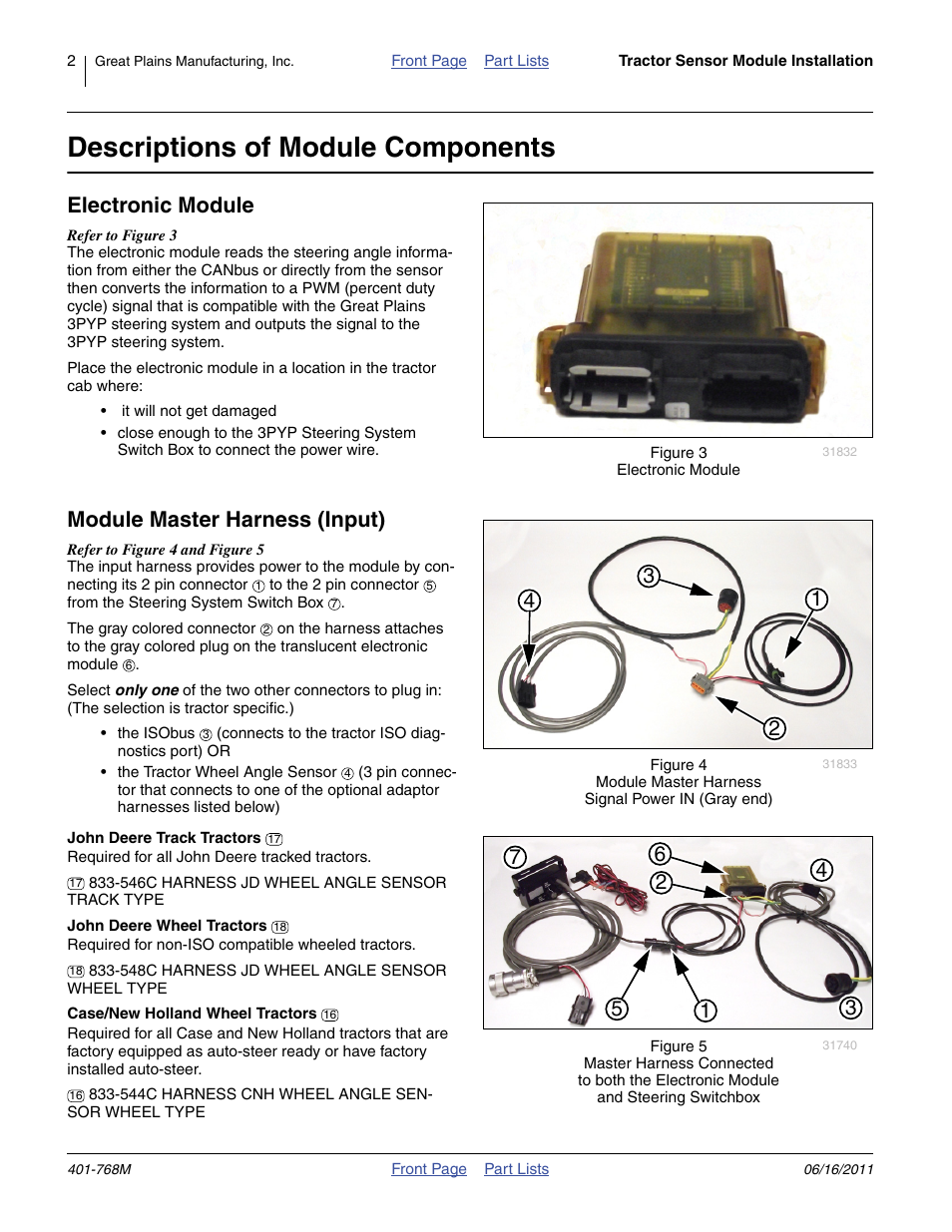 Descriptions of module components, Electronic module, Module master harness (input) | Great Plains 3PYPA Planters User Manual | Page 2 / 14