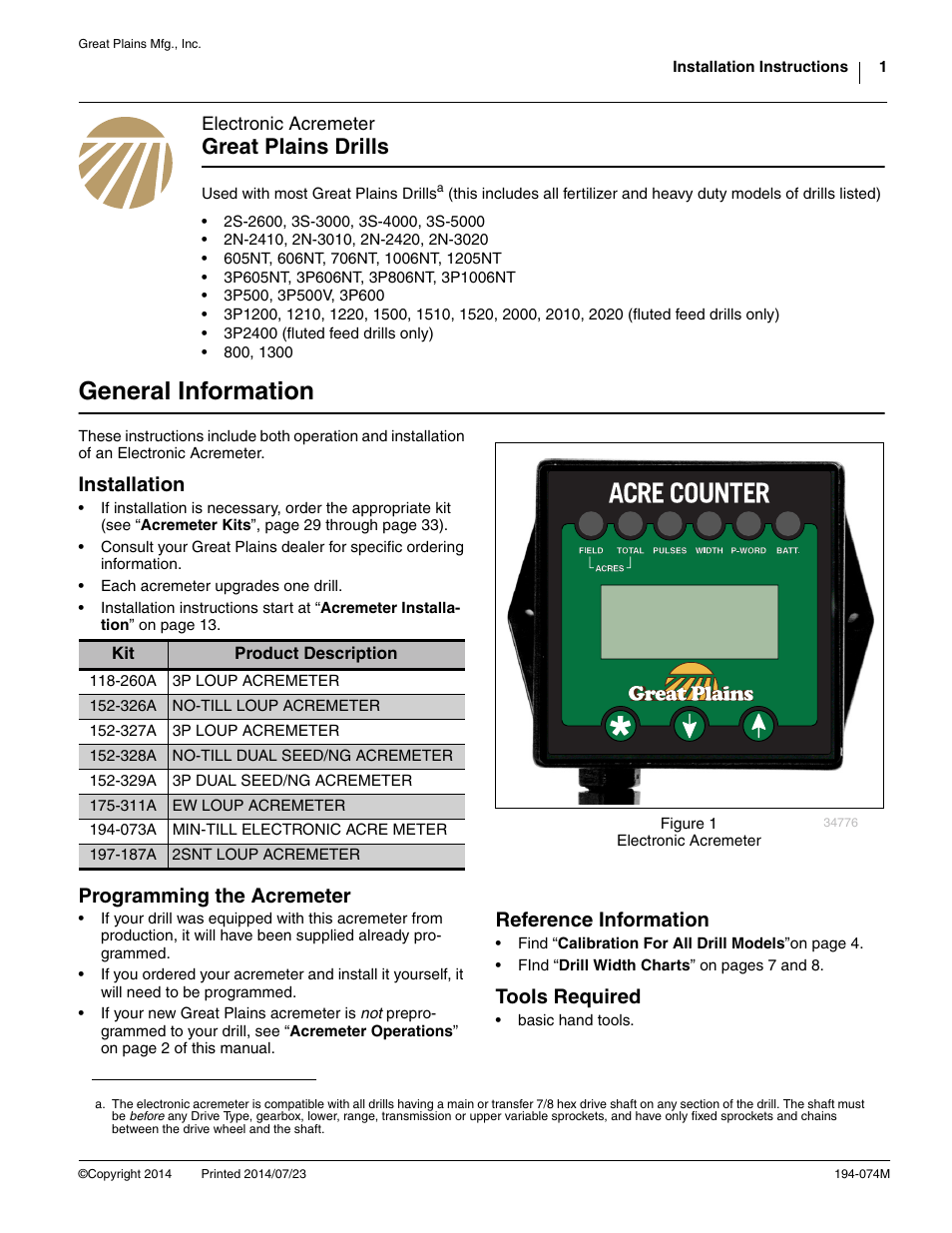 Great Plains Electronic Acremeter User Manual | 34 pages