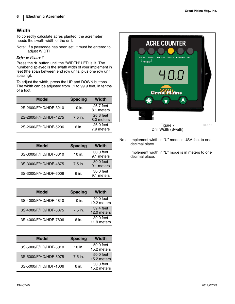 Width | Great Plains Electronic Acremeter User Manual | Page 6 / 34