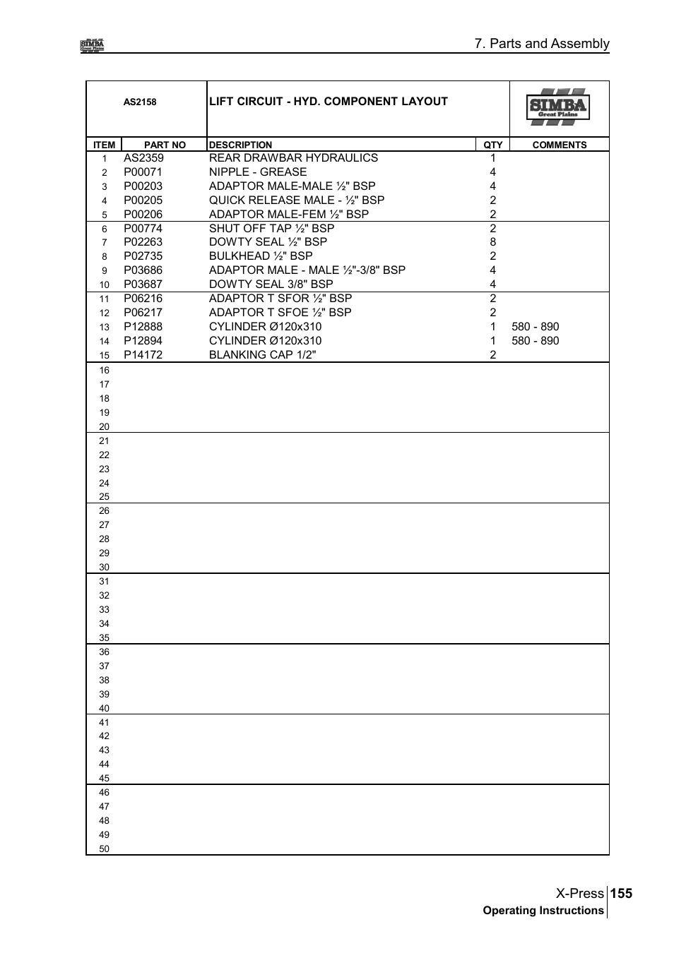 155 x-press, Parts and assembly | Great Plains P17897B Operator Manual User Manual | Page 155 / 176