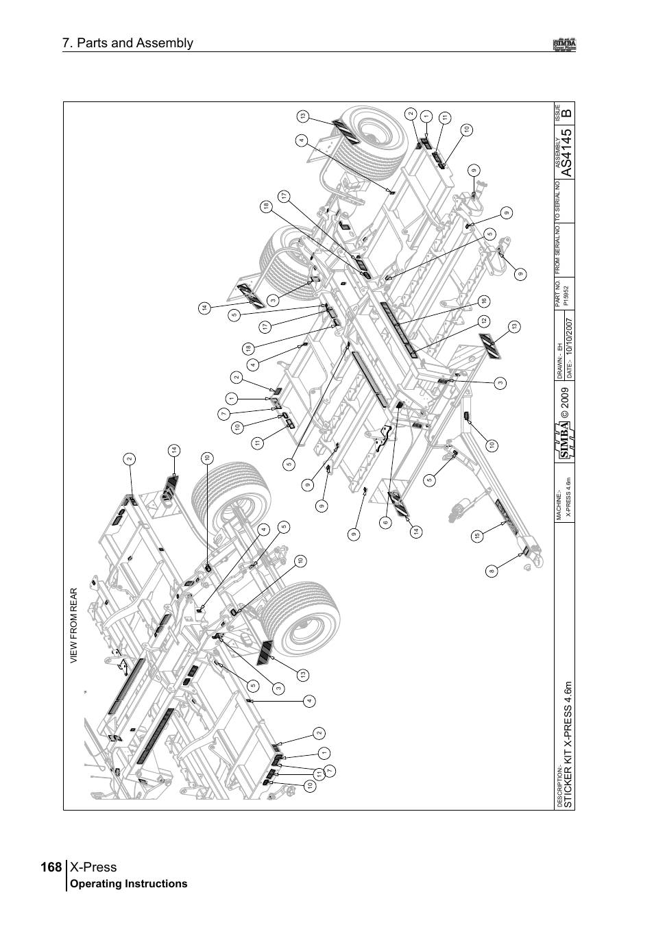 X-press, 168 7. parts and assembly, Bas 41 45 | Operating instructions, Si m b a | Great Plains P17897B Operator Manual User Manual | Page 168 / 176