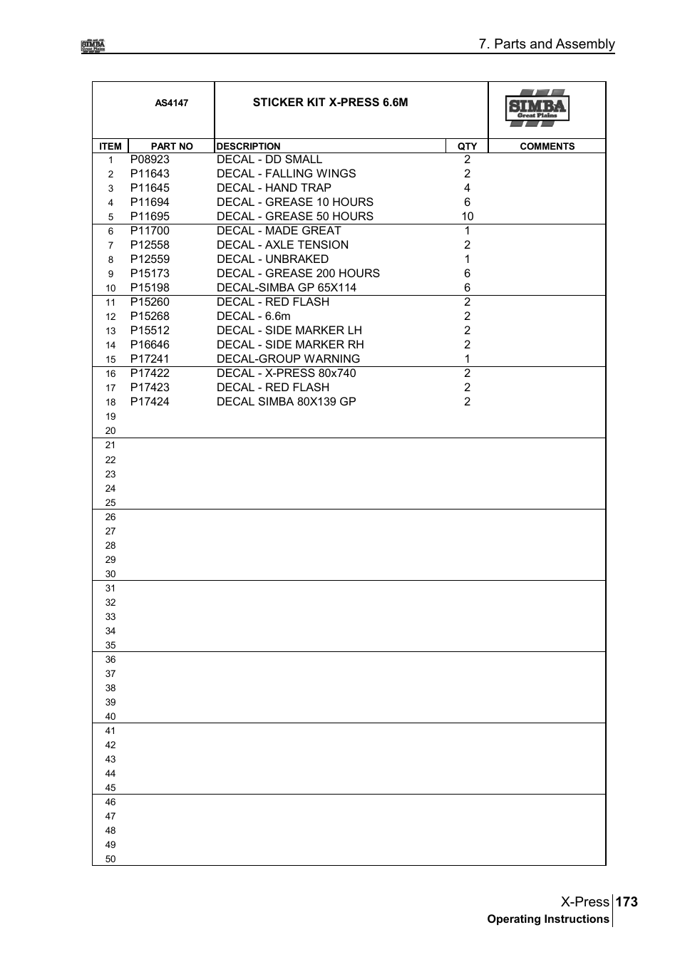 173 x-press, Parts and assembly | Great Plains P17897B Operator Manual User Manual | Page 173 / 176
