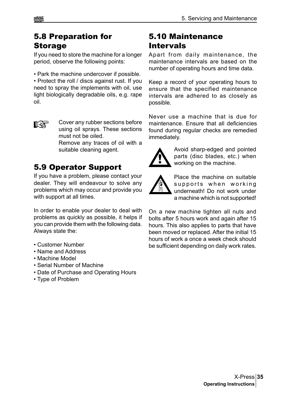 9 operator support, 8 preparation for storage, 10 maintenance intervals | Great Plains P17897B Operator Manual User Manual | Page 35 / 176