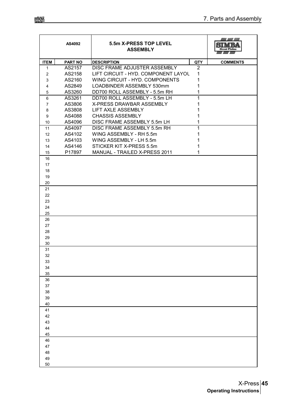 45 x-press, Parts and assembly | Great Plains P17897B Operator Manual User Manual | Page 45 / 176