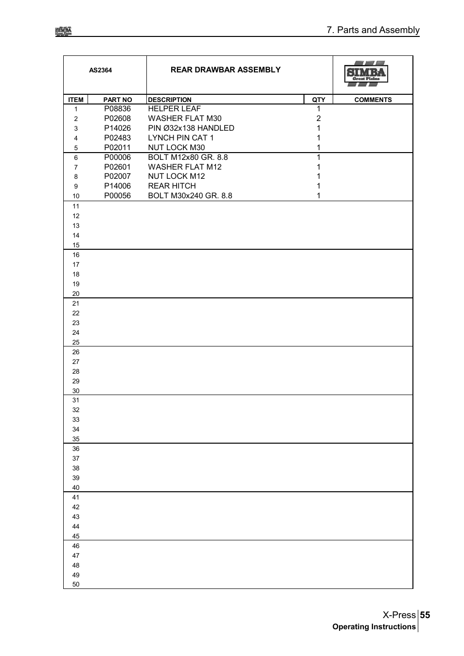55 x-press, Parts and assembly | Great Plains P17897B Operator Manual User Manual | Page 55 / 176