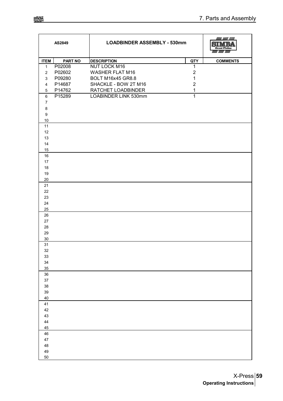 59 x-press, Parts and assembly | Great Plains P17897B Operator Manual User Manual | Page 59 / 176