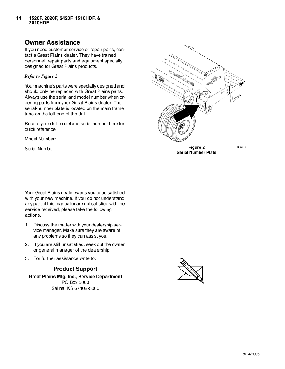 Owner assistance | Great Plains 2420F Operator Manual User Manual | Page 16 / 64