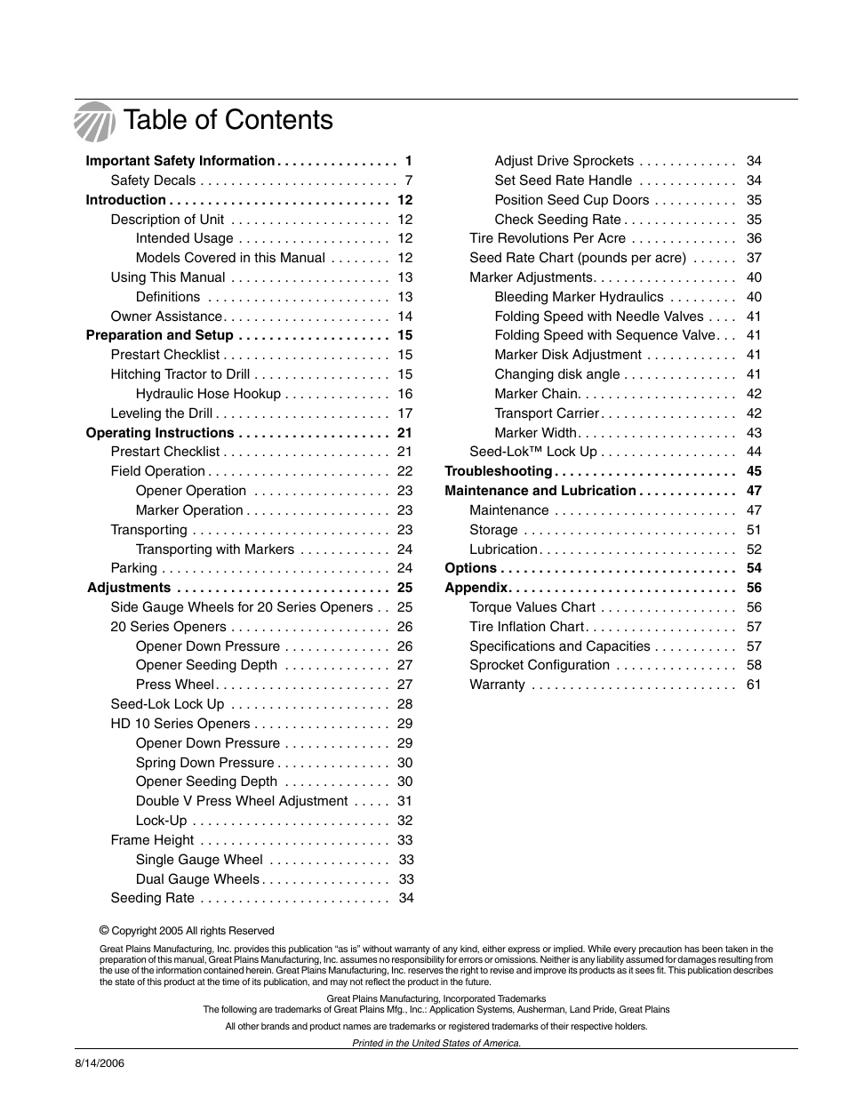 Great Plains 2420F Operator Manual User Manual | Page 2 / 64