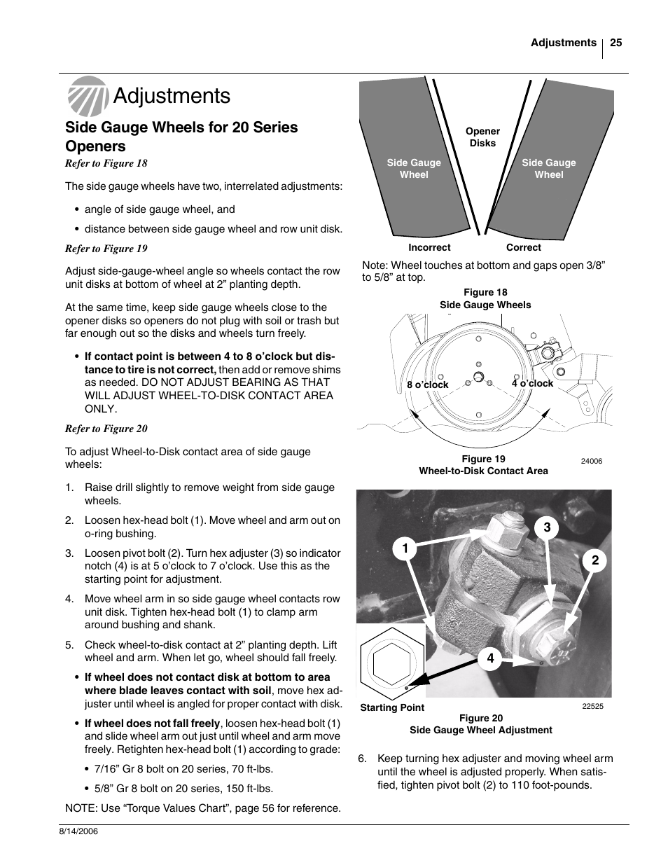Adjustments, Side gauge wheels for 20 series openers | Great Plains 2420F Operator Manual User Manual | Page 27 / 64