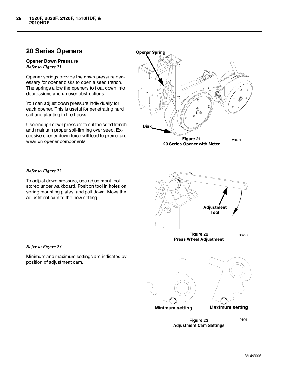 20 series openers, Opener down pressure | Great Plains 2420F Operator Manual User Manual | Page 28 / 64