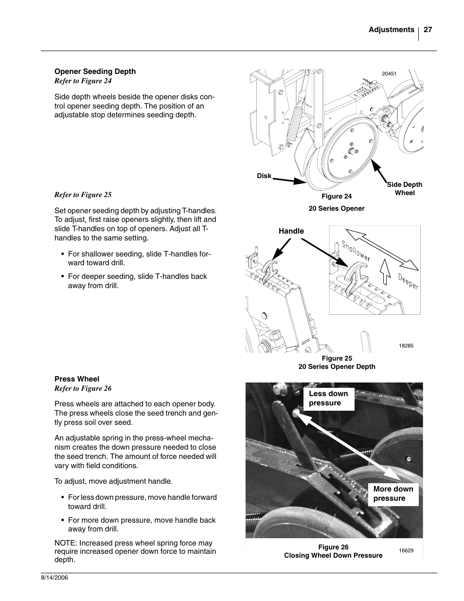 Opener seeding depth, Press wheel | Great Plains 2420F Operator Manual User Manual | Page 29 / 64