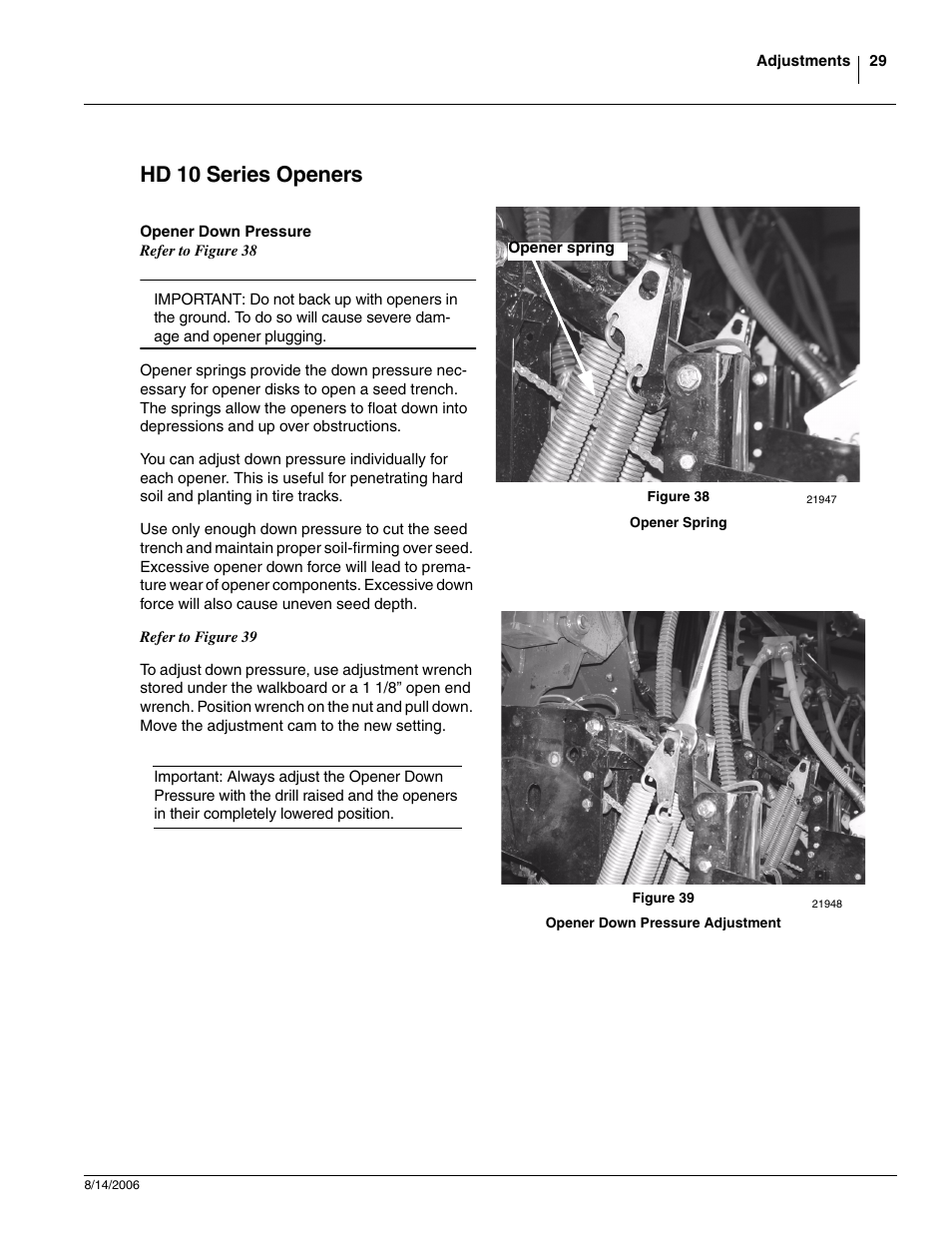 Hd 10 series openers, Opener down pressure | Great Plains 2420F Operator Manual User Manual | Page 31 / 64