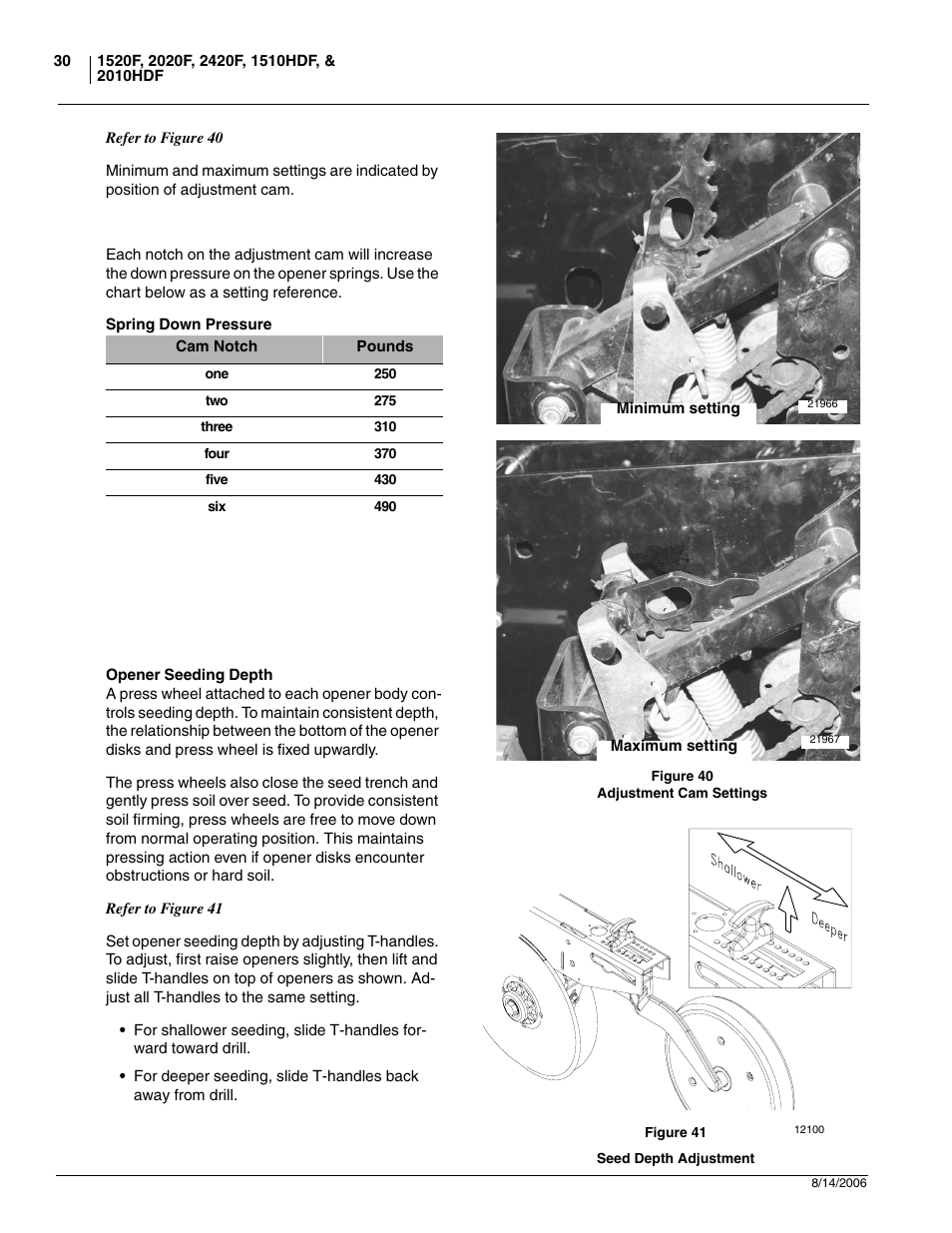 Spring down pressure, Opener seeding depth | Great Plains 2420F Operator Manual User Manual | Page 32 / 64