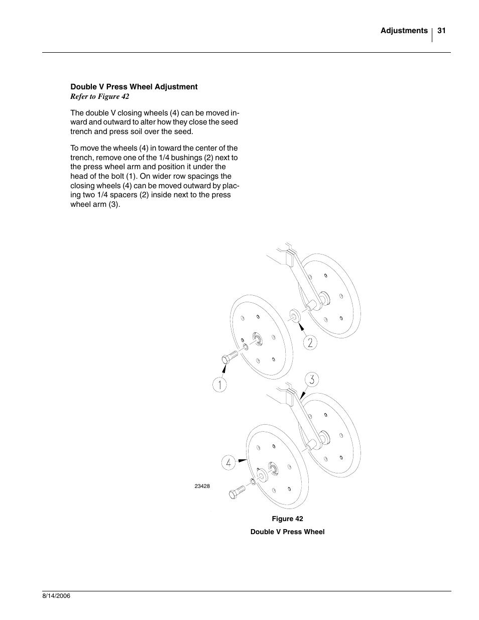 Double v press wheel adjustment | Great Plains 2420F Operator Manual User Manual | Page 33 / 64