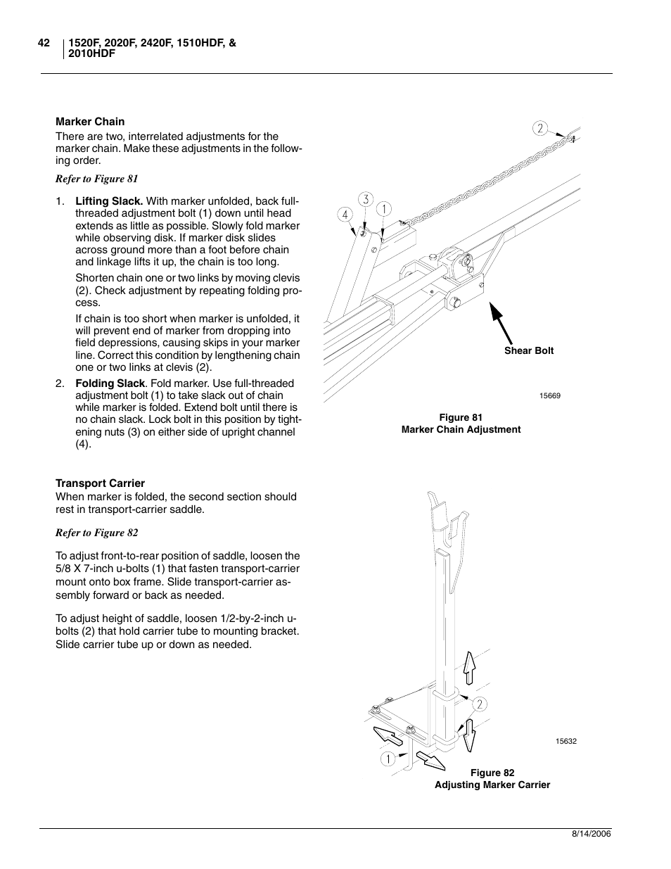 Marker chain, Transport carrier | Great Plains 2420F Operator Manual User Manual | Page 44 / 64