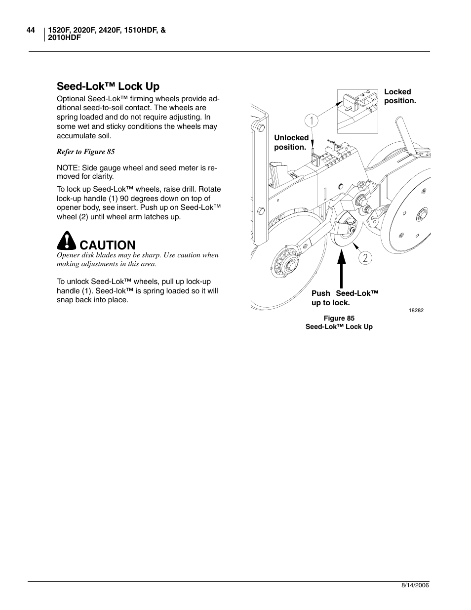 Seed-lok™ lock up, Caution | Great Plains 2420F Operator Manual User Manual | Page 46 / 64