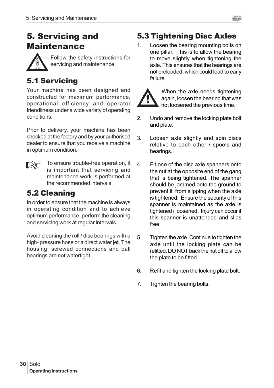 Servicing and maintenance, 1 servicing, 2 cleaning | 3 tightening disc axles | Great Plains P15240 Serial No 12880 User Manual | Page 30 / 40