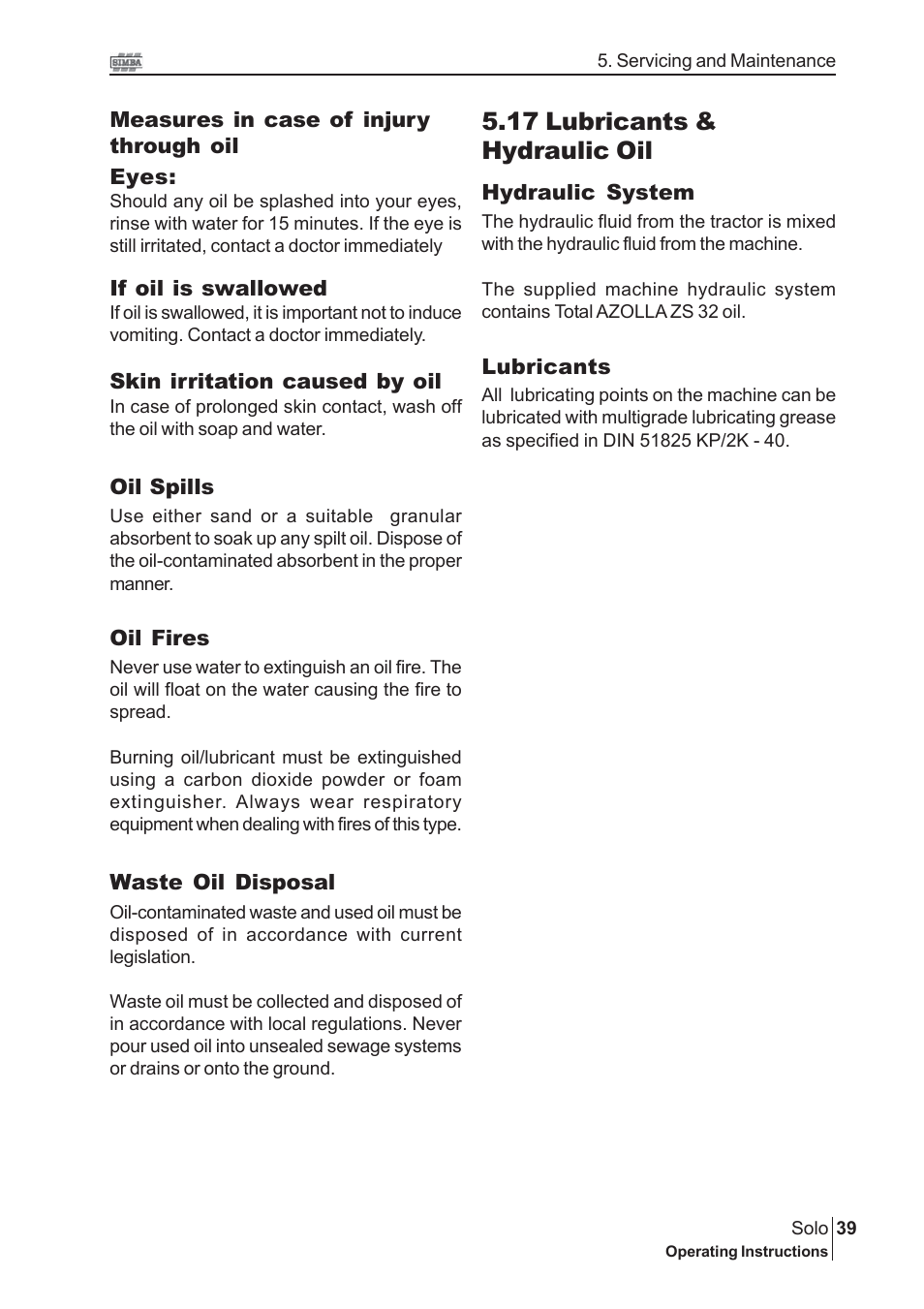 17 lubricants & hydraulic oil | Great Plains P15240 Serial No 12880 User Manual | Page 39 / 40