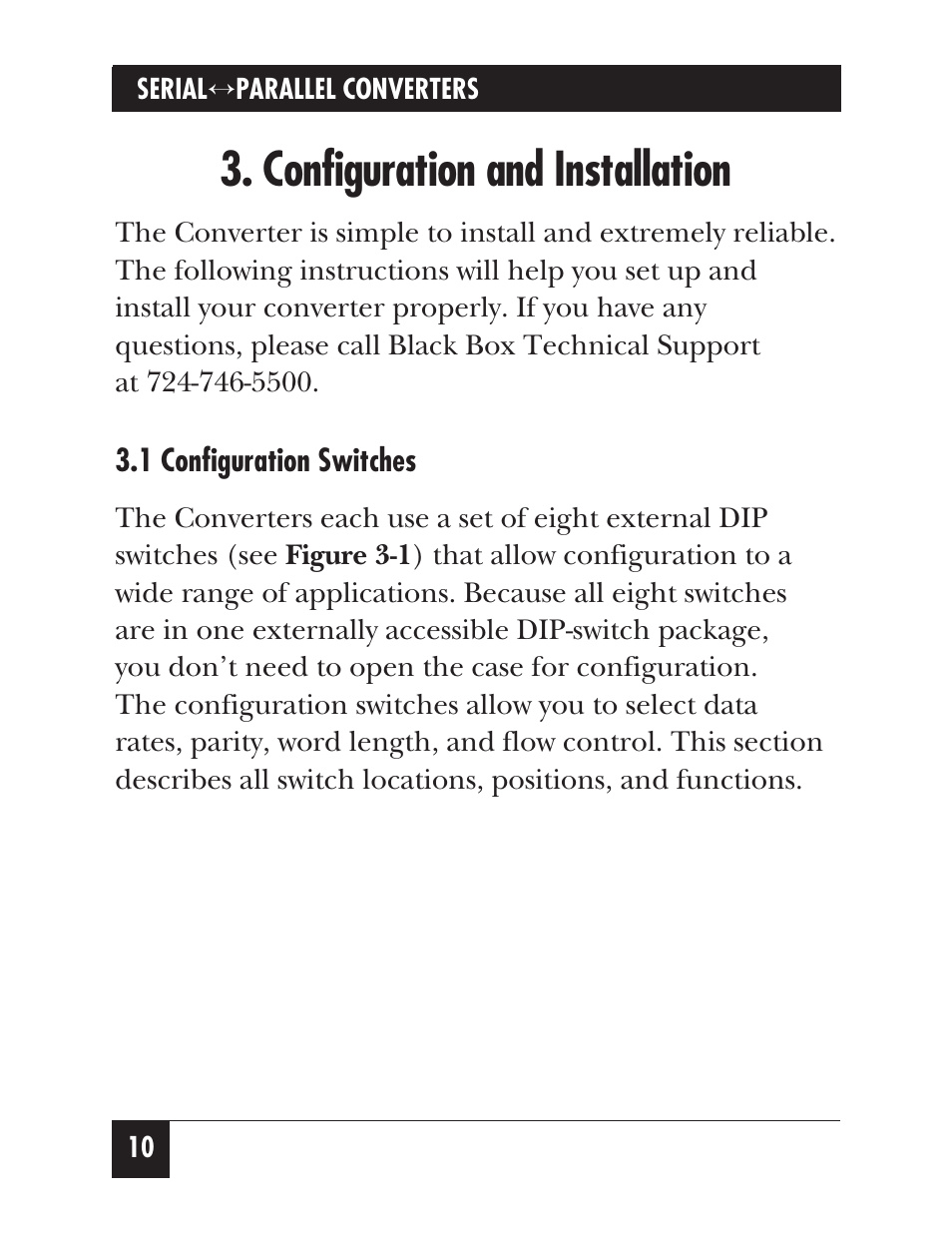 Configuration and installation | Black Box SERIALPARALLEL CONVERTER IV PI126A User Manual | Page 13 / 21