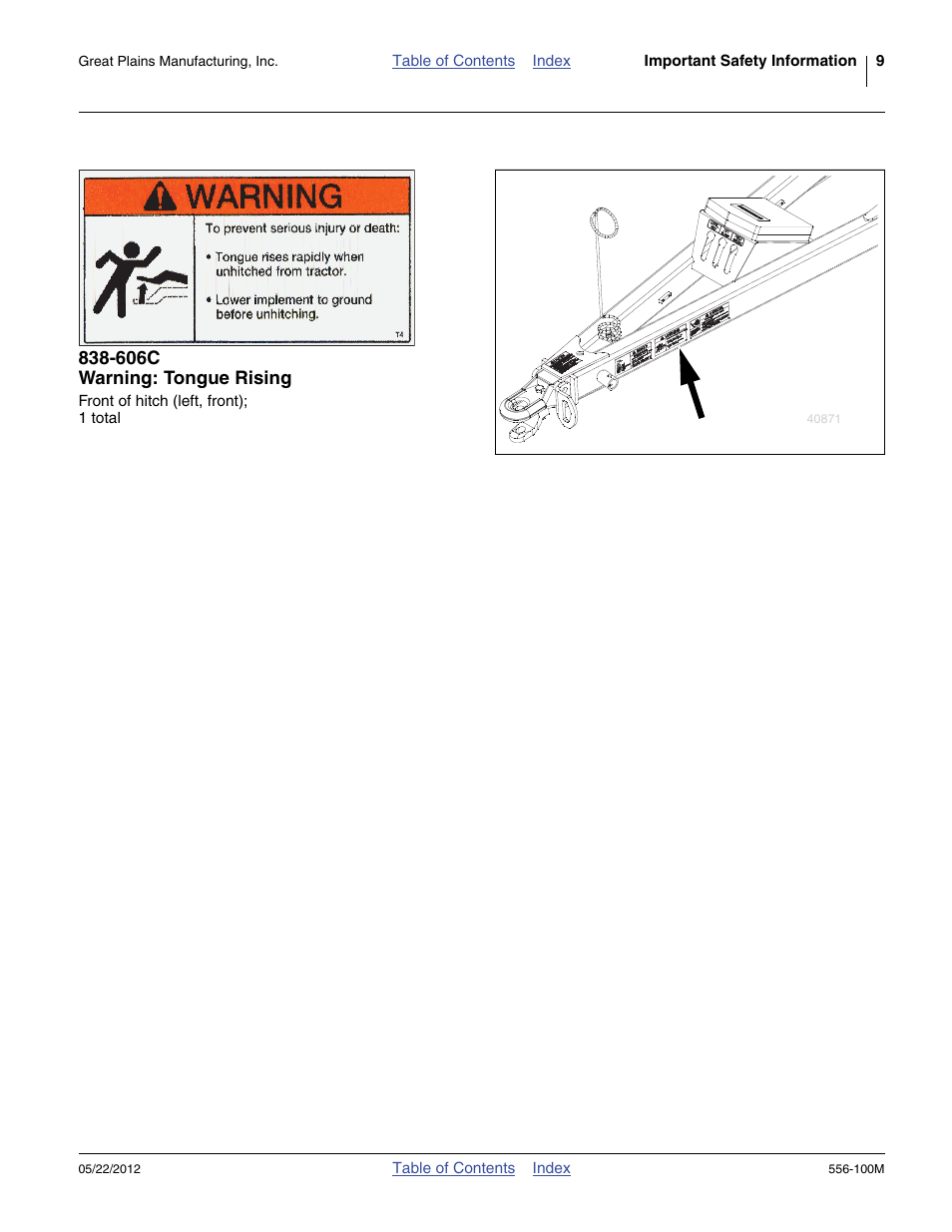 606c warning: tongue rising | Great Plains 4336 DH Operator Manual User Manual | Page 13 / 44