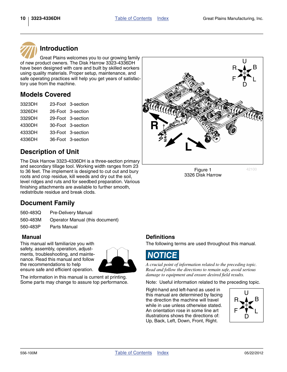 Introduction, Models covered, Description of unit | Document family, Manual, Definitions, Manual definitions, Models covered description of unit | Great Plains 4336 DH Operator Manual User Manual | Page 14 / 44