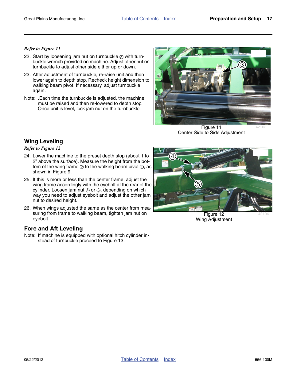 Wing leveling, Fore and aft leveling, Wing leveling fore and aft leveling | Great Plains 4336 DH Operator Manual User Manual | Page 21 / 44