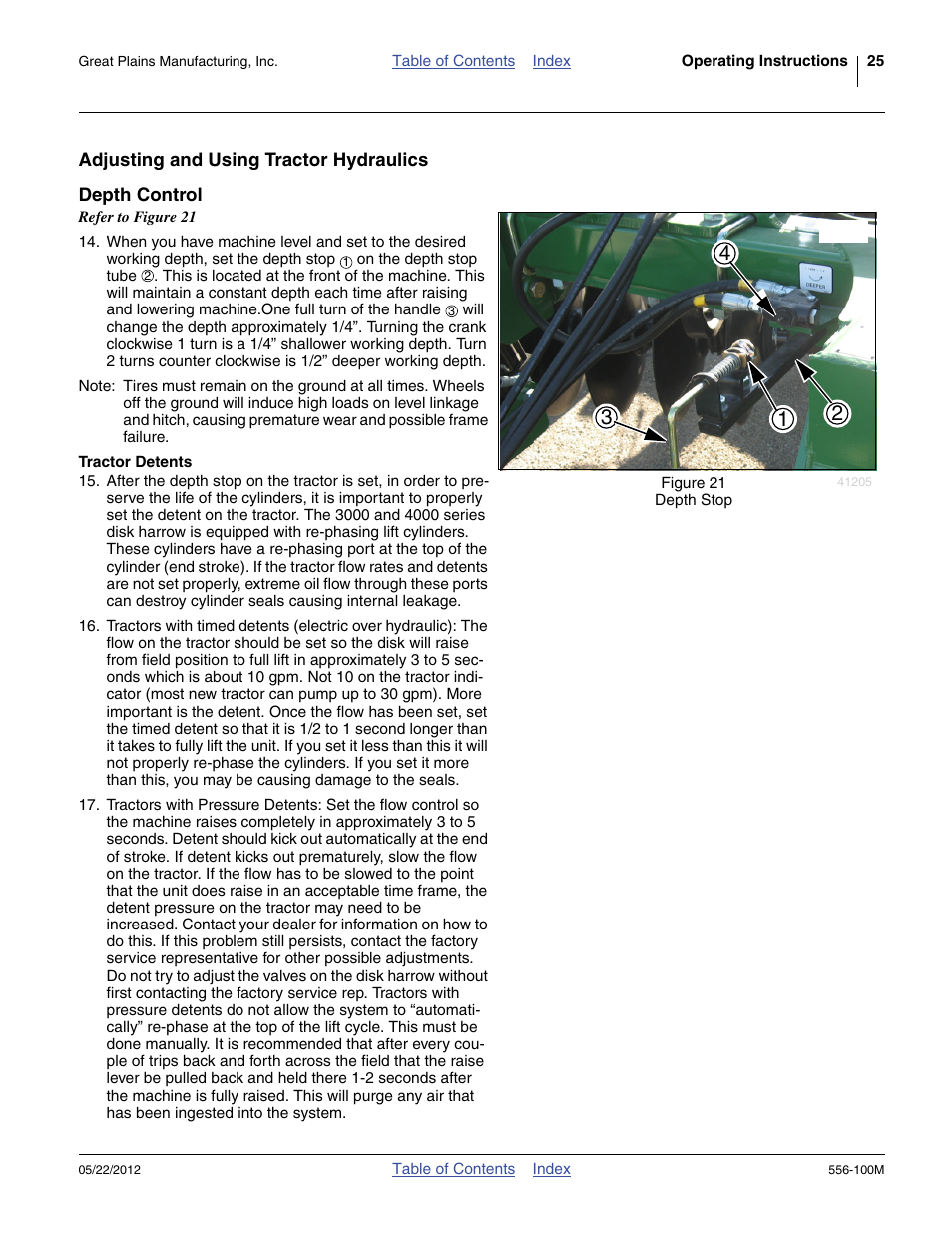 Adjusting and using tractor hydraulics, Depth control, Tractor detents | Great Plains 4336 DH Operator Manual User Manual | Page 29 / 44