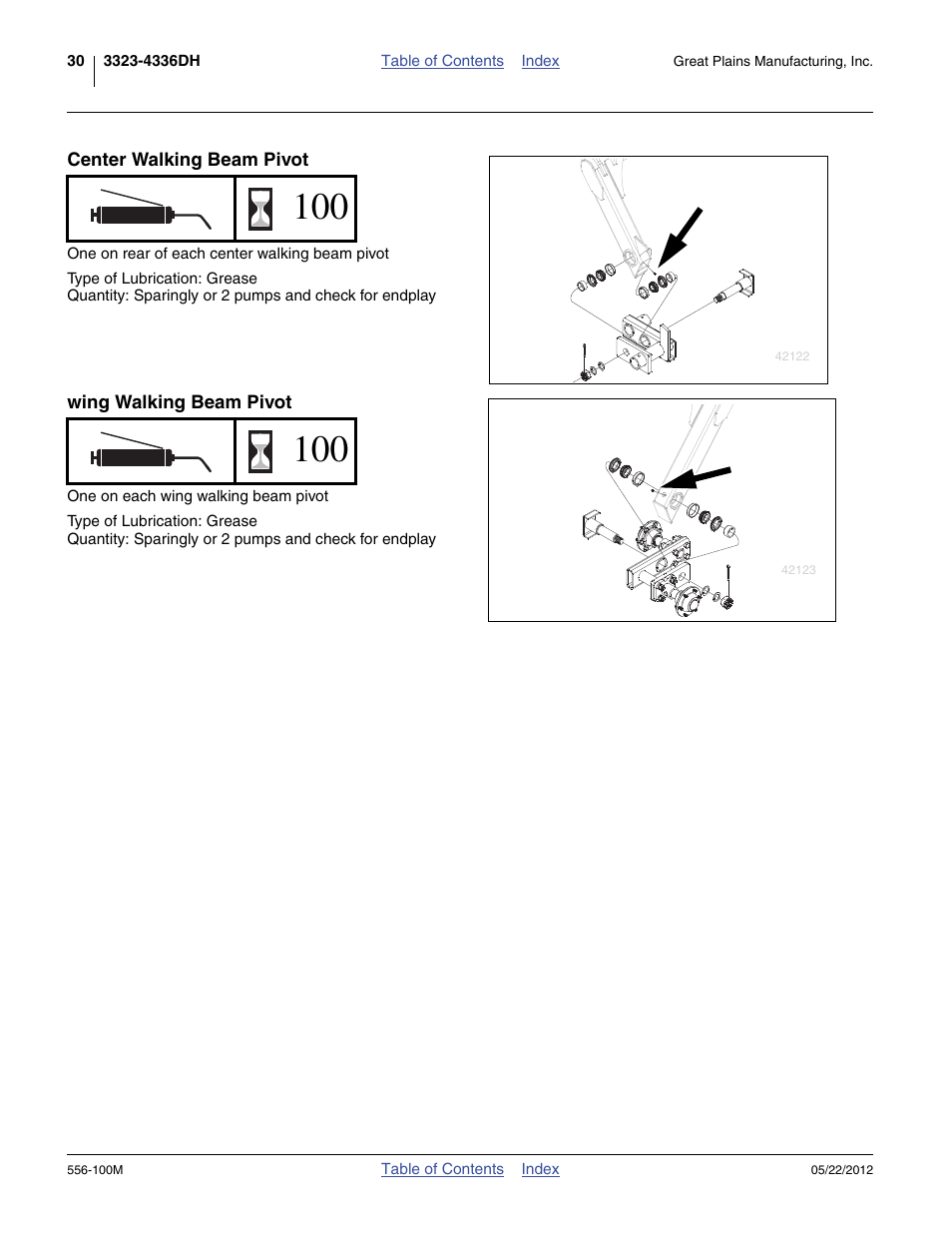 Center walking beam pivot, Wing walking beam pivot | Great Plains 4336 DH Operator Manual User Manual | Page 34 / 44