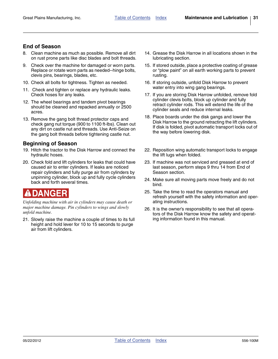 End of season, Beginning of season, End of season beginning of season | Great Plains 4336 DH Operator Manual User Manual | Page 35 / 44