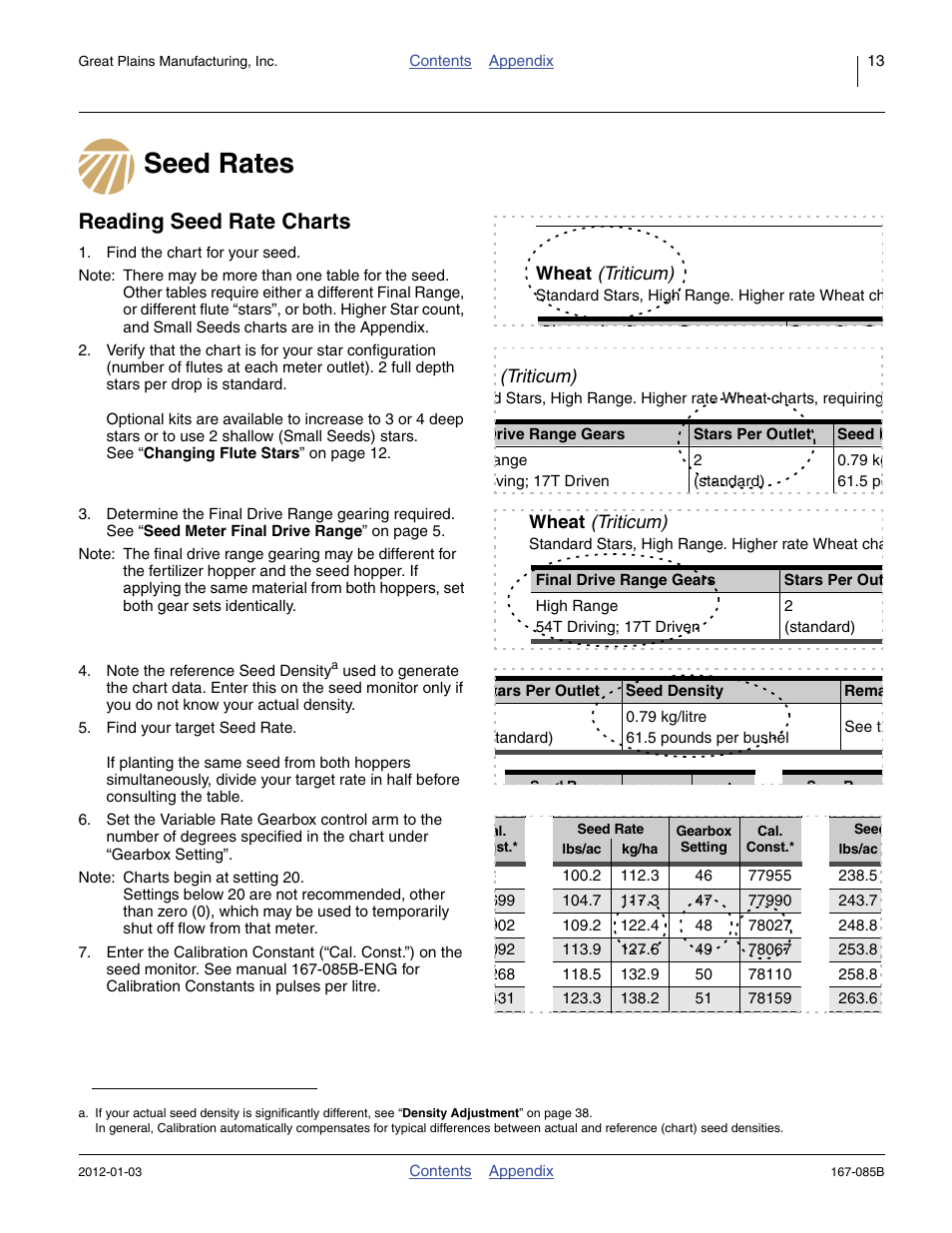 Seed rates, Reading seed rate charts, Seed rates reading seed rate charts | Great Plains NTA2007 Material Rate User Manual | Page 15 / 64